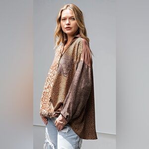 Easel Oversized Animal Print Satin Blouse Small